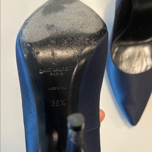 Saint Laurent Midnight Blue Satin Heels - Picture 3 of 11